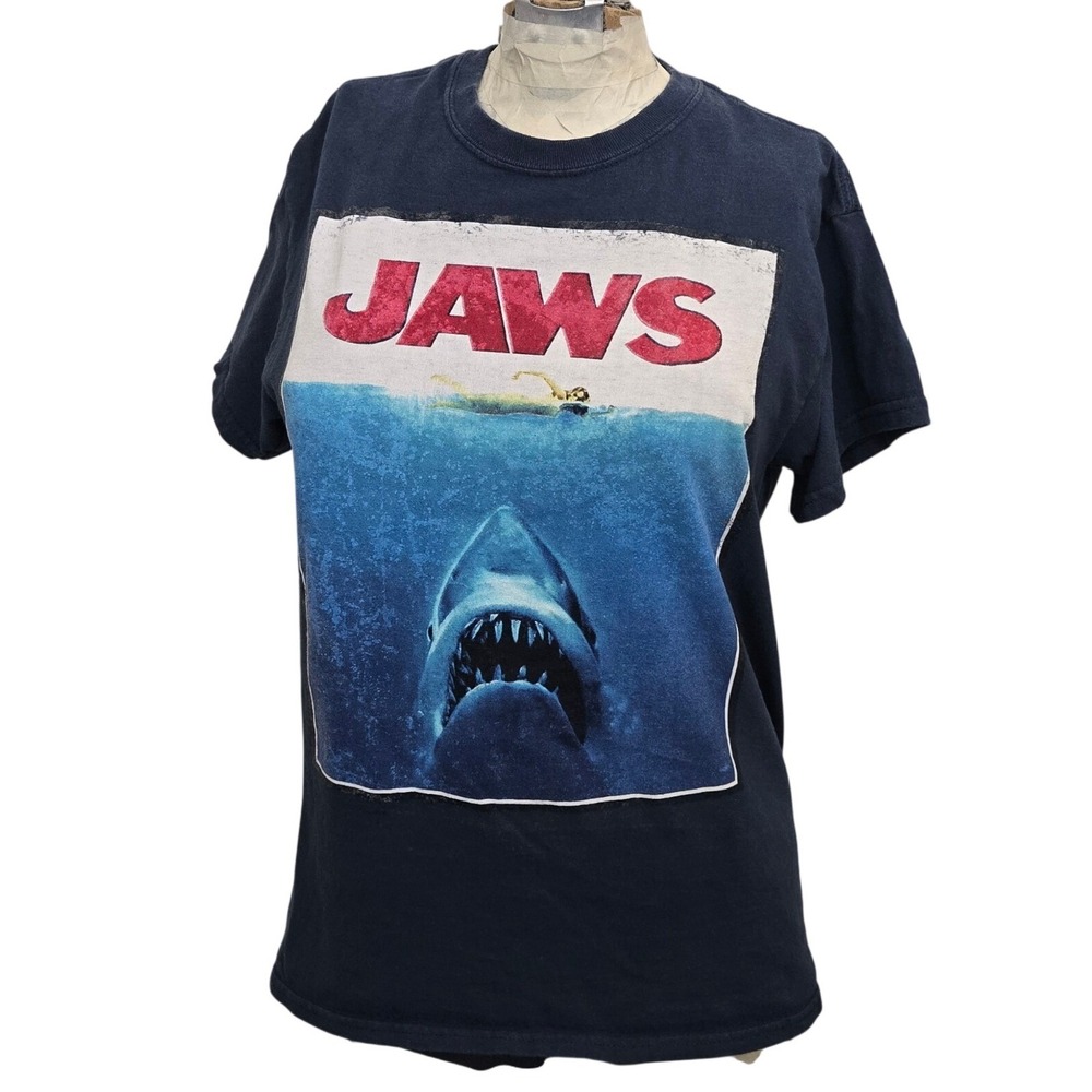 Universal Studios Jaws T-Shirt S Navy Blue Shark Movie Promo‎ Funny Back Graphic
